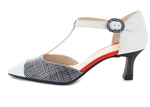 Hispanitas Zapatos de tacón para mujer en T Paris-5 HV09981, puntiagudos en blanco y negro, piel lisa, color Negro, talla 40 EU
