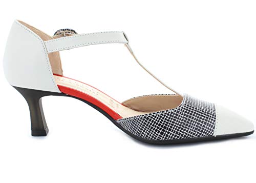 Hispanitas Zapatos de tacón para mujer en T Paris-5 HV09981, puntiagudos en blanco y negro, piel lisa, color Negro, talla 40 EU