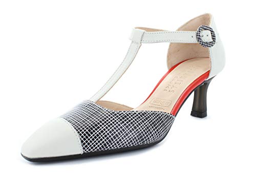 Hispanitas Zapatos de tacón para mujer en T Paris-5 HV09981, puntiagudos en blanco y negro, piel lisa, color Negro, talla 40 EU