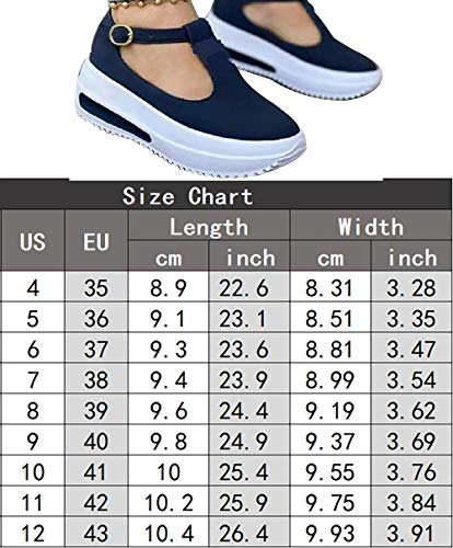 HJXY Zapatos de Plataforma con Correa en T para Mujer, 2021 Primavera Retro Mocasines con Cabeza Redonda Cuñas Sandalias Casual Verano Alpargatas con Punta Cerrada (EU38,Azul)