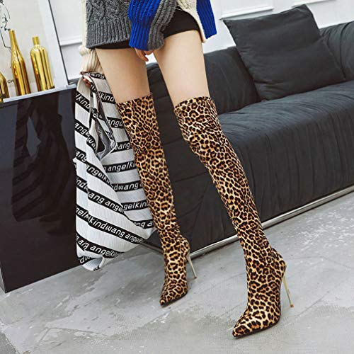 Holibanna Botas Altas hasta El Muslo por Encima de La Rodilla para Mujer Botas de Tacón de Aguja con Punta Puntiaguda Sexy Botas Elásticas de Invierno para Damas