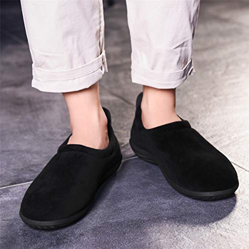 Hombre Mujer Pantuflas de Invierno Unisexo Zapatillas de Estar Cerradas Calienta Pantuflas Zapatos de Pareja Zapatos de Leopardo,Negro,40 EU