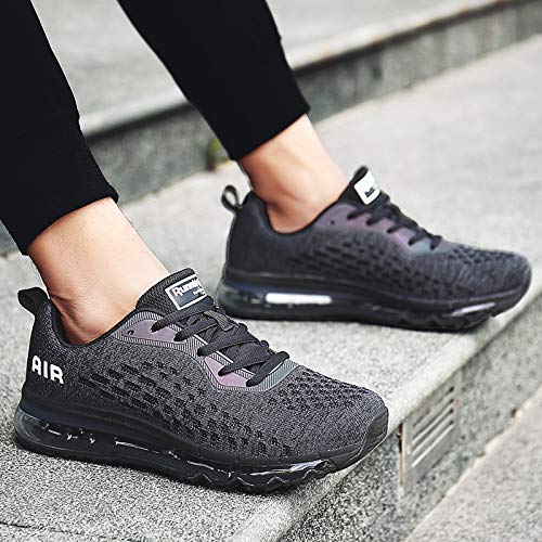 Hombre Mujer Zapatillas Deporte para Zapatillas de Ligeras Running Transpirables Cómodas Correr para Zapatos de Malla(8078-Negro,41EU)