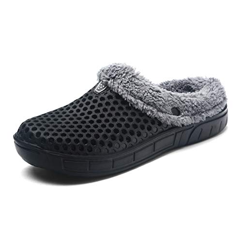 Hombres Mujer Invierno Calentar Zapatillas Zuecos Ponerse Jardín Pelaje Forrado Zapatilla Zapatos Negro 42 EU
