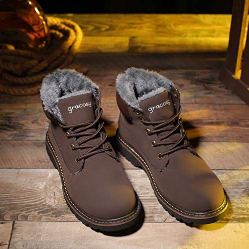 Hombres Zapatos de Nieve Invierno Botines, gracosy Calentar Botas De Nieve Anti-Deslizante Lazada Zapatos Botas de Trabajo Más Terciopelo Botines Botas con Pieles