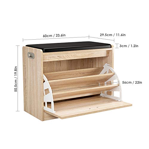 Homfa Zapatero con Asiento Banco Zapatero Roble Organizador para Zapatos con 3 estantes