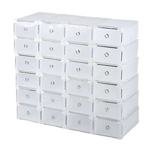 Homgrace 10 Cajas/12 Cajas/24 Cajas para Zapatos Transparente Plástico, Caja Guardar Zapatos, Calcetines, Juguetes, Cinturones para la organización de su hogar, Oficina (24 Cajas)