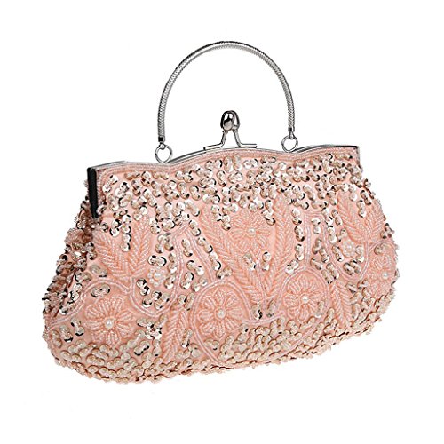 HONGCI Bolso al hombro para mujer - Bolso de Tarde Flores Retro Beaded Bolso de Embrague Bolso Bolsa de Embrague Bolso de Fiesta Boda (Pink)