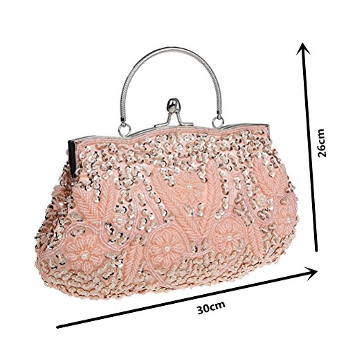 HONGCI Bolso al hombro para mujer - Bolso de Tarde Flores Retro Beaded Bolso de Embrague Bolso Bolsa de Embrague Bolso de Fiesta Boda (Pink)