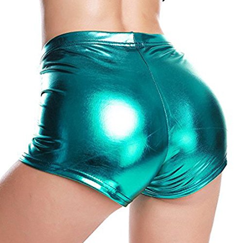 Honghu Mujeres Se?oras Shiny Sexy Mini Short Pant Pantalones cortos de baile Clubwear Disco Dance Shorts M Lake Blue