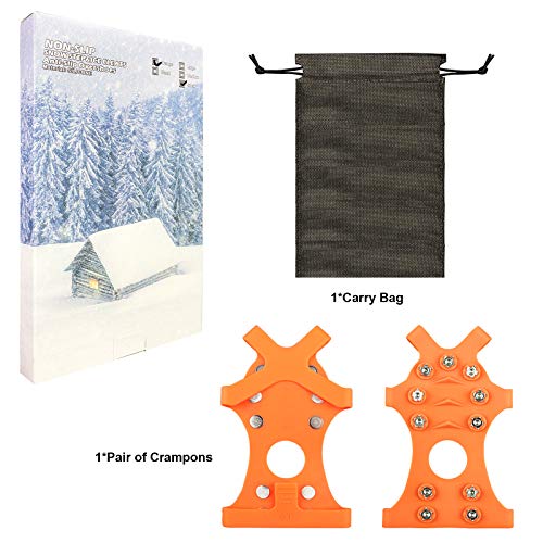 HONYAO Crampones Cubierta Antideslizante de Zapatos,Suelas Antideslizantes para Hombres y Mujeres Zapatos,11 Puntas Dientes Acero Antideslizante en Hielo o Nieve - Naranja M