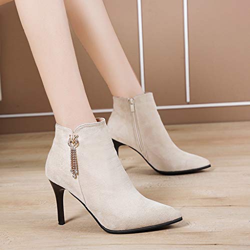 HoSayLike Botas De Mujer Casual Color SóLido Diamantes De ImitacióN TacóN Fino Puntiagudo Moda Antideslizante Botines CóModo Y Suave Zapatos De Fiesta