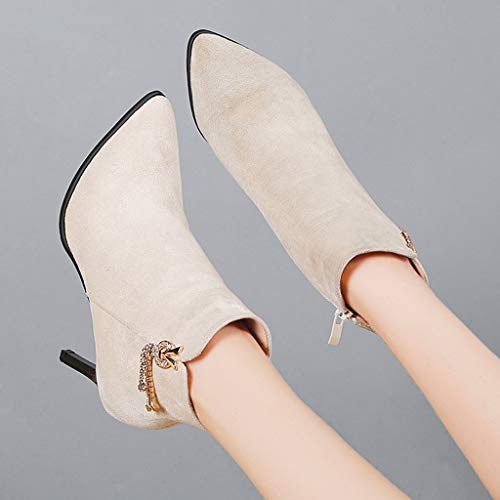 HoSayLike Botas De Mujer Casual Color SóLido Diamantes De ImitacióN TacóN Fino Puntiagudo Moda Antideslizante Botines CóModo Y Suave Zapatos De Fiesta