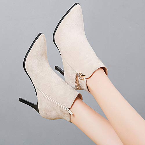 HoSayLike Botas De Mujer Casual Color SóLido Diamantes De ImitacióN TacóN Fino Puntiagudo Moda Antideslizante Botines CóModo Y Suave Zapatos De Fiesta