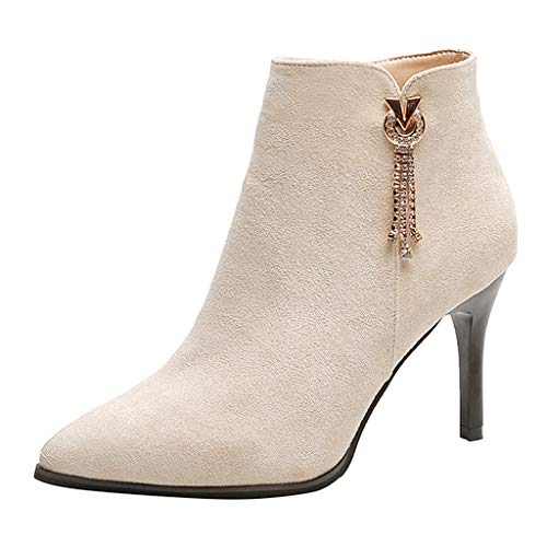 HoSayLike Botas De Mujer Casual Color SóLido Diamantes De ImitacióN TacóN Fino Puntiagudo Moda Antideslizante Botines CóModo Y Suave Zapatos De Fiesta
