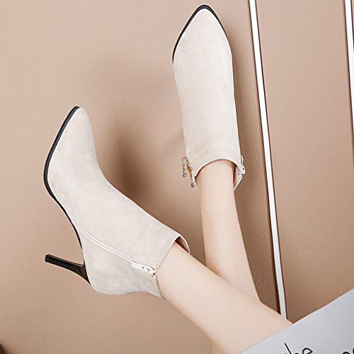 HoSayLike Botas De Mujer Casual Color SóLido Diamantes De ImitacióN TacóN Fino Puntiagudo Moda Antideslizante Botines CóModo Y Suave Zapatos De Fiesta