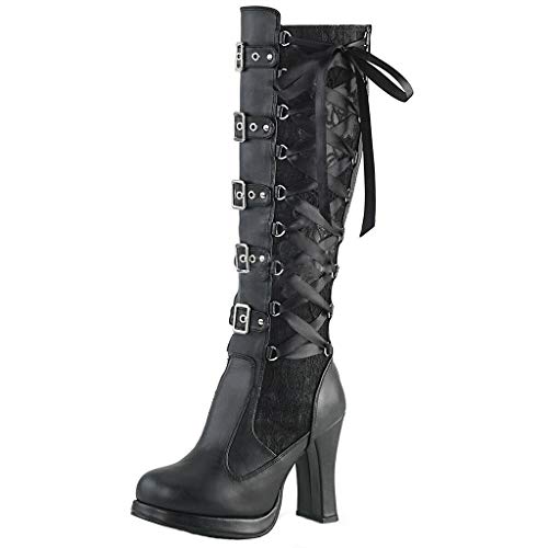 HoSayLike Botas De Mujer con Tacon Moda Mujer Cosplay Cruz Atado Cuero Rodilla Plataforma Botas GóTico Arcos Zapatos Plataforma De TacóN Alto Rojo,Negro (36, Negro)