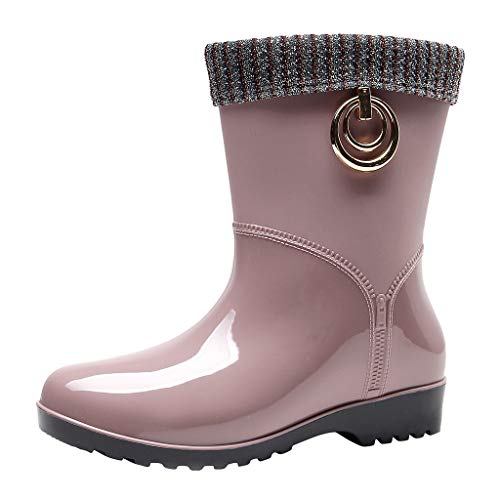 HoSayLike Botas Mujer 2019 Botas De Mujer De Agua Botas De Mujer OtoñO E Invierno Adulto Mantener Caliente Antideslizante TacóN Cuadrado Color SóLido Tubo Medio