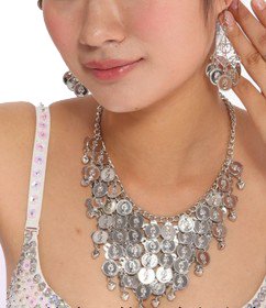 HOTER ® Juego de joyas para danza del vientre, collar y pendientes de moneda, precio/conjunto, plata