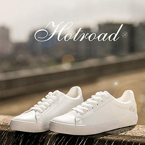 HotRoad Women Fashion Sneakers Zapatillas Blancas para Mujer Casual Deportiva para Caminar Liquidación Low Top Ladies Zapatillas Tenis, Rosa Bordado / 35 EU