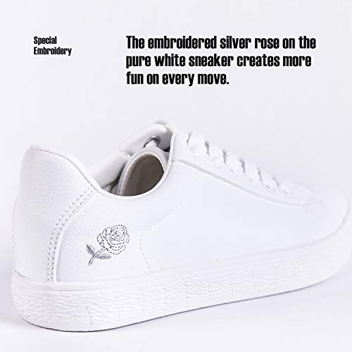 HotRoad Women Fashion Sneakers Zapatillas Blancas para Mujer Casual Deportiva para Caminar Liquidación Low Top Ladies Zapatillas Tenis, Rosa Bordado / 35 EU
