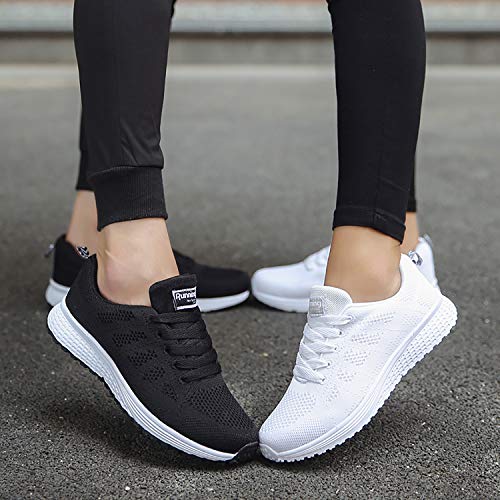 Hoylson Zapatillas de Deportivos para Mujer Running Zapatos Asfalto Ligeras Calzado Aire Libre Sneakers(Blanco, EU 38)