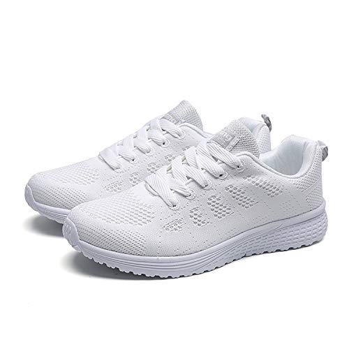 Hoylson Zapatillas de Deportivos para Mujer Running Zapatos Asfalto Ligeras Calzado Aire Libre Sneakers(Blanco, EU 38)