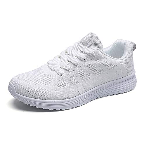 Hoylson Zapatillas de Deportivos para Mujer Running Zapatos Asfalto Ligeras Calzado Aire Libre Sneakers(Blanco, EU 38)