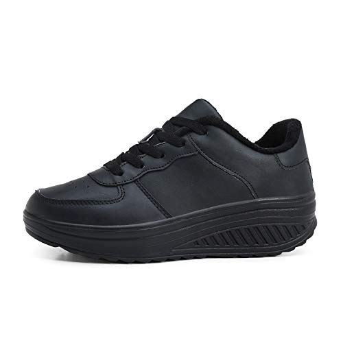 Hoylson Zapatillas Deportivas de Mujer Zapatos de Cuña Aptitud Sneakers Calzado para Damas(Negro Completo con algodón, EU 42)