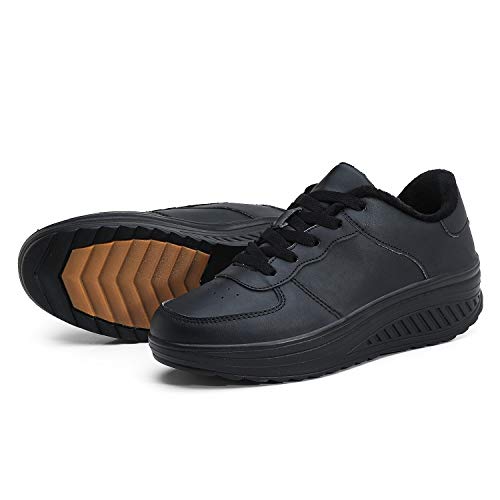 Hoylson Zapatillas Deportivas de Mujer Zapatos de Cuña Aptitud Sneakers Calzado para Damas(Negro Completo con algodón, EU 42)