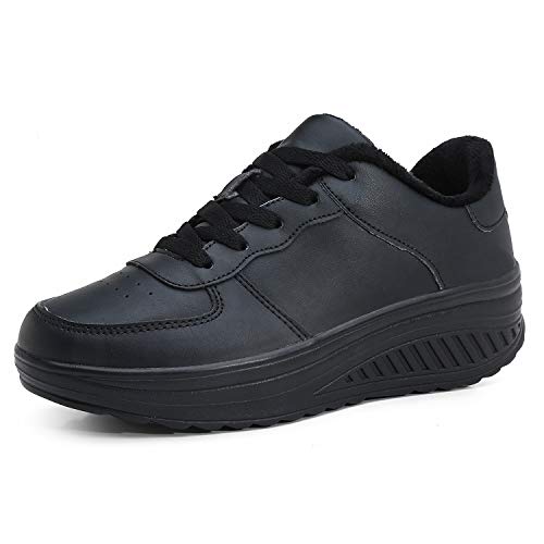 Hoylson Zapatillas Deportivas de Mujer Zapatos de Cuña Aptitud Sneakers Calzado para Damas(Negro Completo con algodón, EU 42)