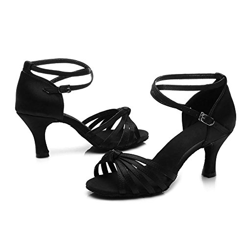 HROYL Mujer Zapatos de Baile Latino/Moderno/Samba/Chacha para Mujer Satin Zapatos de Baile de Salón S7-217 Negro EU 36