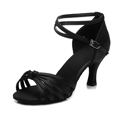 HROYL Mujer Zapatos de Baile Latino/Moderno/Samba/Chacha para Mujer Satin Zapatos de Baile de Salón S7-217 Negro EU 36