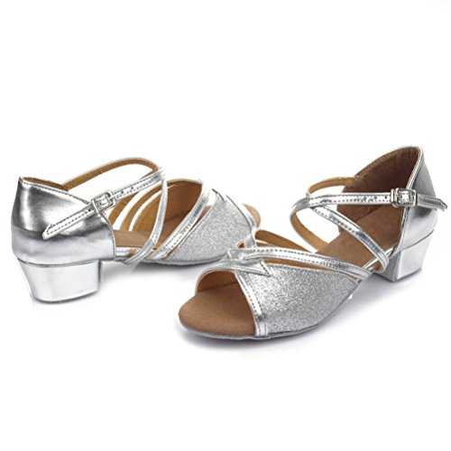 HROYL Niñas Zapatos de Baile/Zapatos Latinos de satín el Plateado E-206 EU 33.5