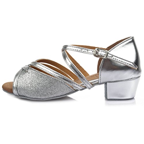 HROYL Niñas Zapatos de Baile/Zapatos Latinos de satín el Plateado E-206 EU 33.5