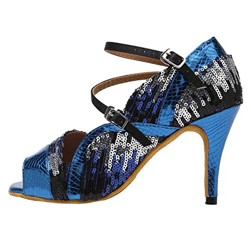 HROYL Zapatos de Baile Latino Mujer Salsa Tacon Alto Zapatos de Baile Bachata de Salón,Modelo YCL236-6-Azul,EU 36