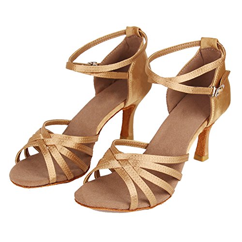 HROYL Zapatos de Baile Latino Mujer Salsa Tango Bachata Vals Zapatos de Baile de Salon,213-Beige-7, EU 37.5