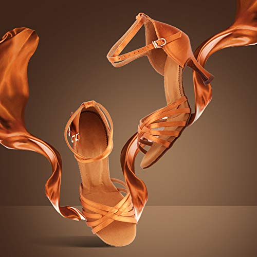 HROYL Zapatos de Baile Latino Mujer Salsa Tango Bachata Vals Zapatos de Baile de Salon,213-Marrón-7,EU 39