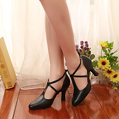 HROYL Zapatos de Tango Mujer Cerrados Baile de Salon Standard Zapatos Baile Latino Suela Cuero,YCL272-Negro-7.5,EU35