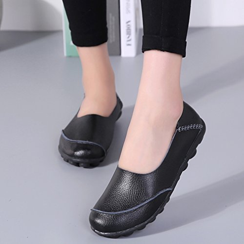 Hsyooes Mocasín de Cuero Mujer Loafers Cómodo y Antideslizante Barco Zapatos para Mujer Zapatos de Conducción
