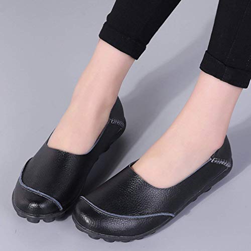 Hsyooes Mocasín de Cuero Mujer Loafers Cómodo y Antideslizante Barco Zapatos para Mujer Zapatos de Conducción (40 EU, Negro1, Numeric_40)