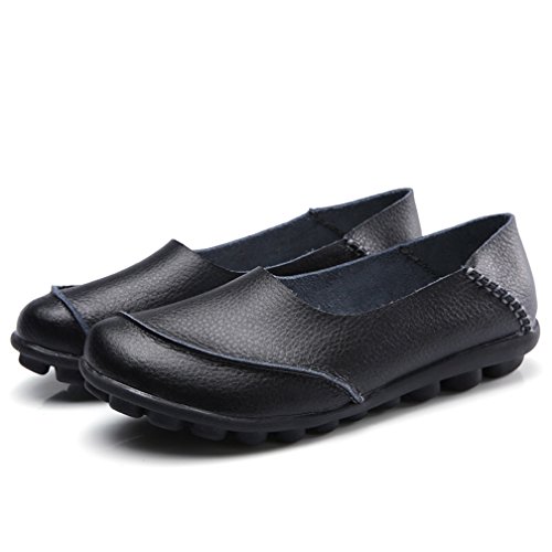 Hsyooes Mocasín de Cuero Mujer Loafers Cómodo y Antideslizante Barco Zapatos para Mujer Zapatos de Conducción (40 EU, Negro1, Numeric_40)