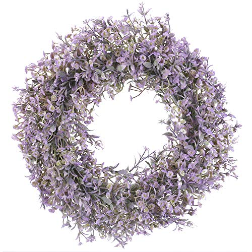 HUAESIN Corona Navidad Puerta Entrada Corona 40cm con Flores Gypsophila Artificial Pequeño Morada Planta Colgante Artificial para Navidad Puerta Entrada Pared Ventana Valla Balcon Cocina Baño Fiesta