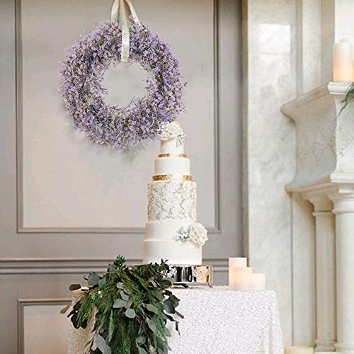 HUAESIN Corona Navidad Puerta Entrada Corona 40cm con Flores Gypsophila Artificial Pequeño Morada Planta Colgante Artificial para Navidad Puerta Entrada Pared Ventana Valla Balcon Cocina Baño Fiesta