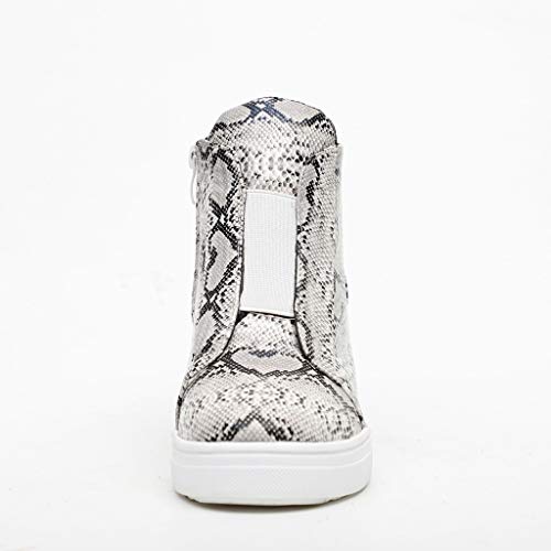 HULKY Botines Alzas Mujer Otoño, Botines Patrón de Serpiente Botas Bajos Zapatos Cuñas Botines Plataforma Botines Deportivos Fiesta Clásico Comodos Antideslizante(Beige,41)
