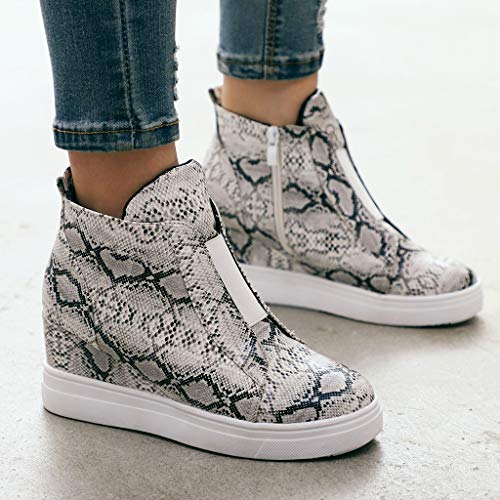 HULKY Botines Alzas Mujer Otoño, Botines Patrón de Serpiente Botas Bajos Zapatos Cuñas Botines Plataforma Botines Deportivos Fiesta Clásico Comodos Antideslizante(Beige,41)