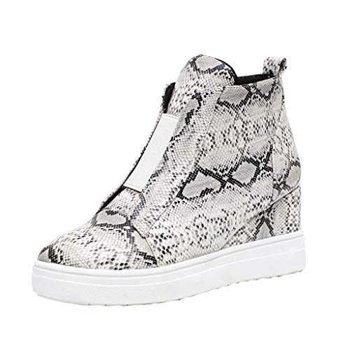 HULKY Botines Alzas Mujer Otoño, Botines Patrón de Serpiente Botas Bajos Zapatos Cuñas Botines Plataforma Botines Deportivos Fiesta Clásico Comodos Antideslizante(Beige,41)