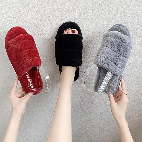 HUSHUI Forro Estilo Invierno Pantuflas,Calientes Pantuflas Antideslizantes, Punta Abierta Felpa algodón-Gris_39,Zapatillas Peluche Algodón Suave