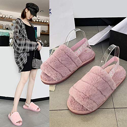 HUSHUI Forro Estilo Invierno Pantuflas,Calientes Pantuflas Antideslizantes, Punta Abierta Felpa algodón-Gris_39,Zapatillas Peluche Algodón Suave