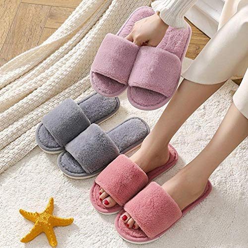 HUSHUI Forro Estilo Invierno Pantuflas,Pantuflas cálidas Planas Antideslizantes, Puntera Abierta cateron-Pink_44,Zapatillas Peluche Algodón Suave